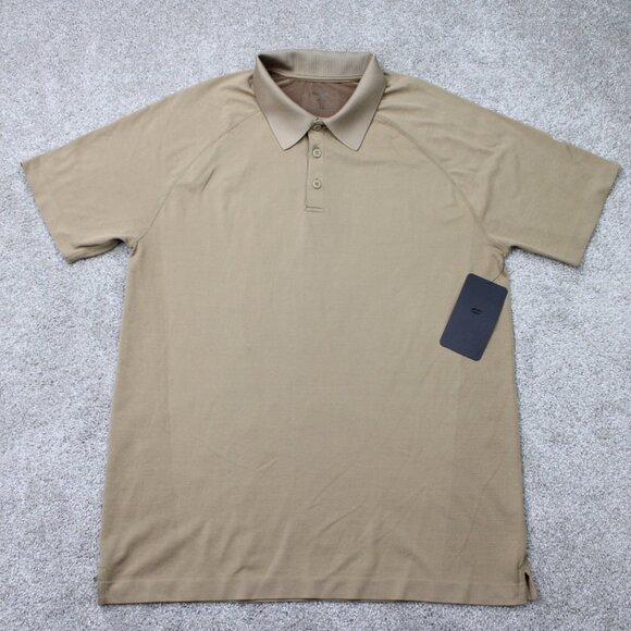 Fabletics Training Day Polo Shirt NWT Men Large Brown 4 Way Stretch S/S Pullove - Picture 1 of 12